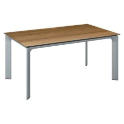 Kettler Diamond Gartentisch 160x95cm Aluminium/HPL Silber/Teak-Optik Mit Fräsung