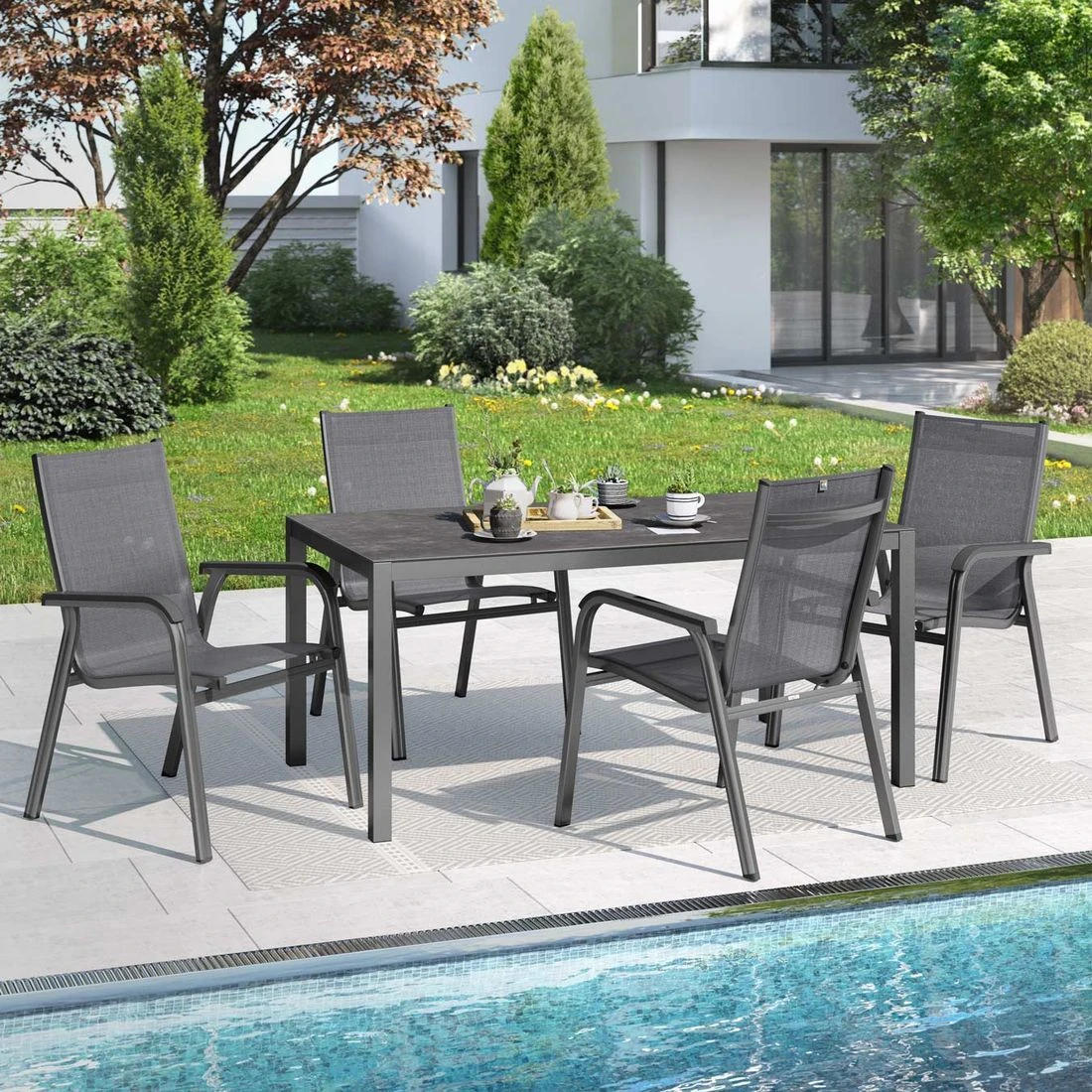 Kettler Basic Plus Gartenmöbel-Set 5-tlg.+ Tisch 160x90cm Anthrazit/Dark Grey 1 Kettler Basic Plus Gartenmöbel-Set 5-tlg.+ Tisch 160x90cm Anthrazit/Dark Grey