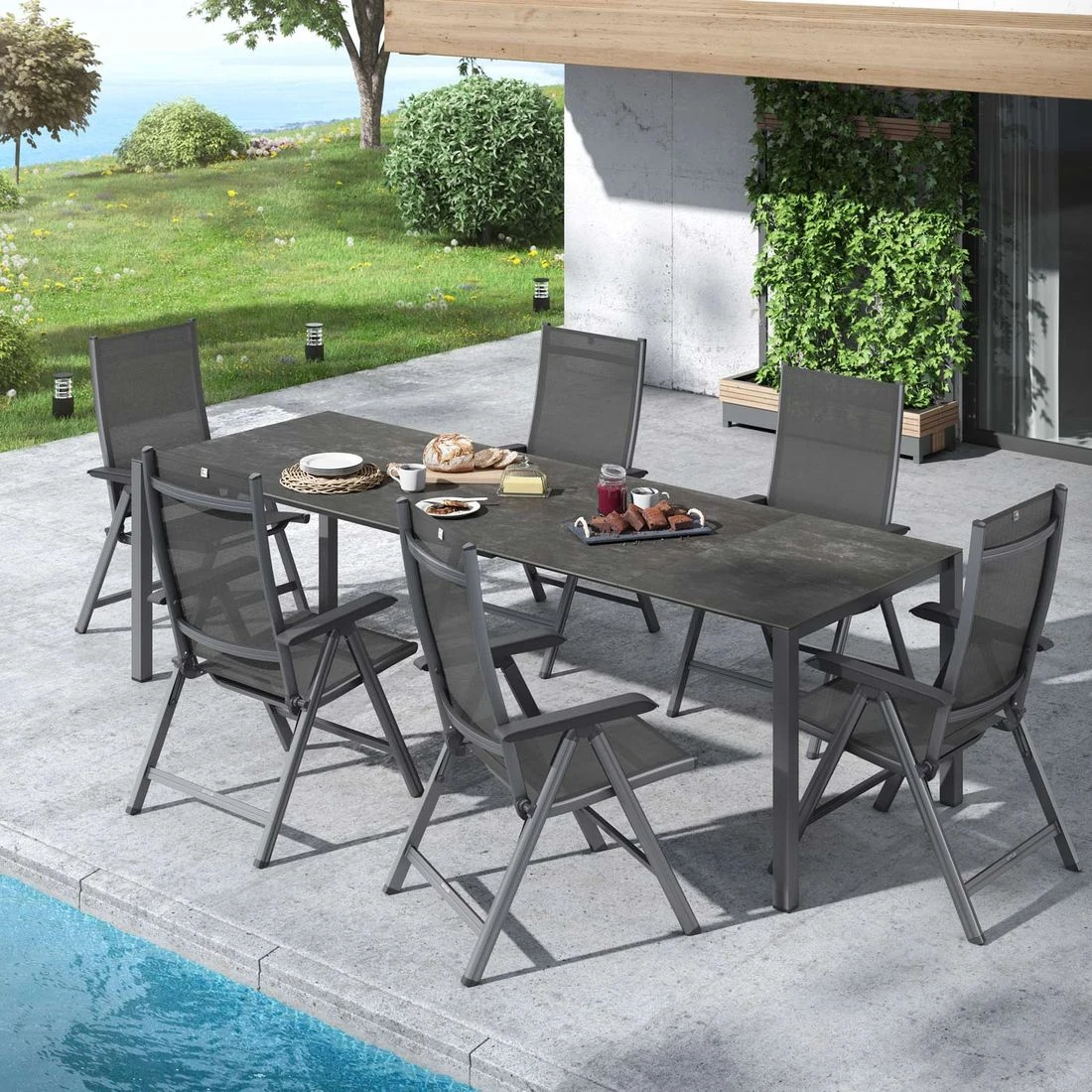 Kettler Basic Plus Gartenmöbel-Set 7-tlg.+Tisch 160/267x91cm Anthrazit 1 Kettler Basic Plus Gartenmöbel-Set 7-tlg.+Tisch 160/267x91cm Anthrazit
