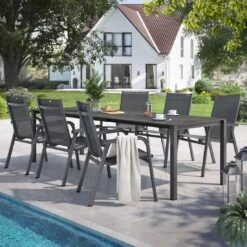 Kettler Basic Plus Gartenmöbel-Set 7-tlg.+Tisch 160/267x91cm Anthrazit/Zement