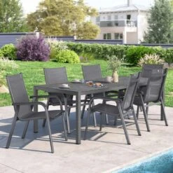 Kettler Basic Plus Gartenmöbel-Set 7-tlg.+ Tisch 220x100cm Anthrazit/Dark Grey