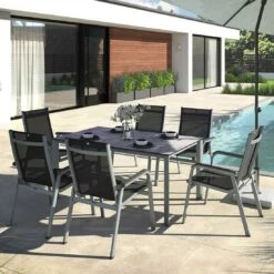 Kettler Basic Plus Gartenmöbelset 7-tlg.+Tisch 160x95cm Silber/Anthrazit -Kettler kettler basic plus gartenmoebelset 7 tlg tisch 160x95cm 1482550 1