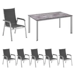 Kettler Basic Plus Gartenmöbelset 7-tlg.+Tisch 160x95cm Silber/Anthrazit -Kettler kettler basic plus gartenmoebelset 7 tlg tisch 160x95cm 1482550 2