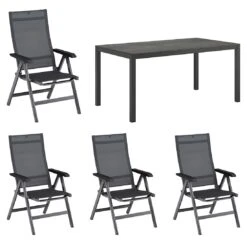 Kettler Basic+ Premium Gartenmöbelset 5-tlg.+Tisch 160x90 Cm Anthrazit/Lakritz