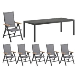 Kettler Cirrus Gartenmöbel-Set 7-tlg. Mit Tisch 220x100cm Anthrazit/Anthrazit-Grau