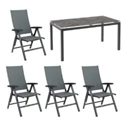 Kettler Cirrus Gartenmöbelset 5-tlg. Mit Tisch 160x90cm Anthrazit/Anthrazit-Grau