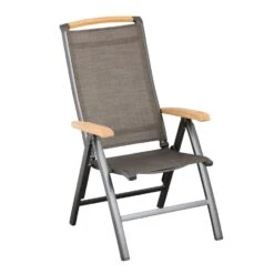 Kettler Memphis Klappsessel Aluminium/Textilene Mit Teak-Armlehnen Anthrazit/Bronze -Kettler kettler memphis klappsessel alu textilen anthrazit bronze 1