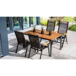 Kettler Memphis Klappsessel Aluminium/Textilene Mit Teak-Armlehnen Anthrazit/Bronze -Kettler kettler memphis klappsessel alu textilen anthrazit bronze 2